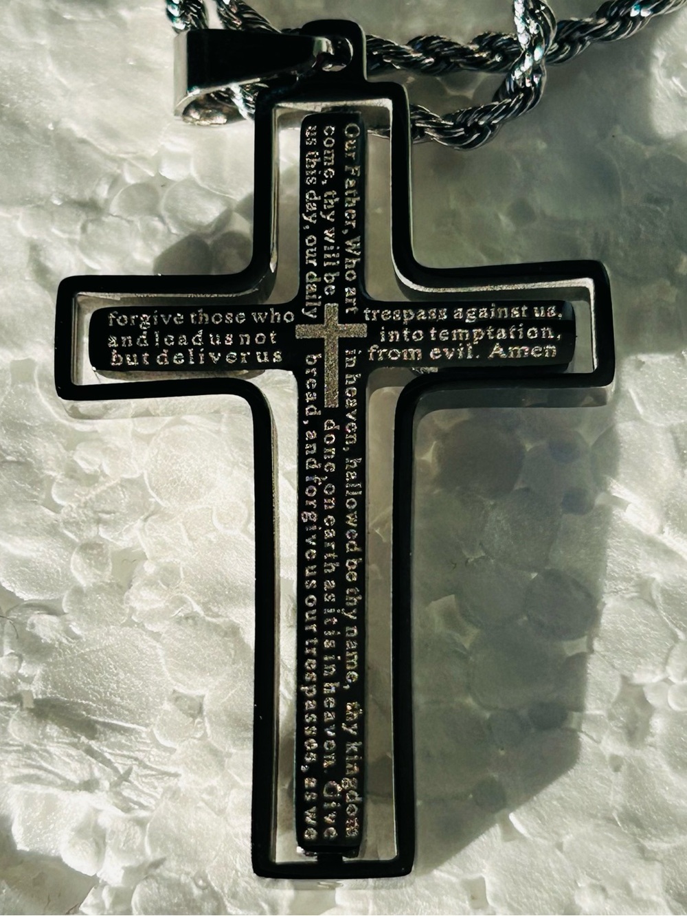 Steeltime,Black Stainless Steel Cross Pendant Necklace for Men